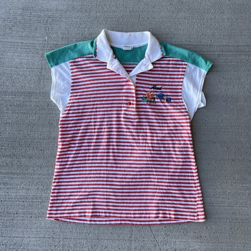 Funky Vintage 80s Head Tennis Collared Polo Top Women's Size Small